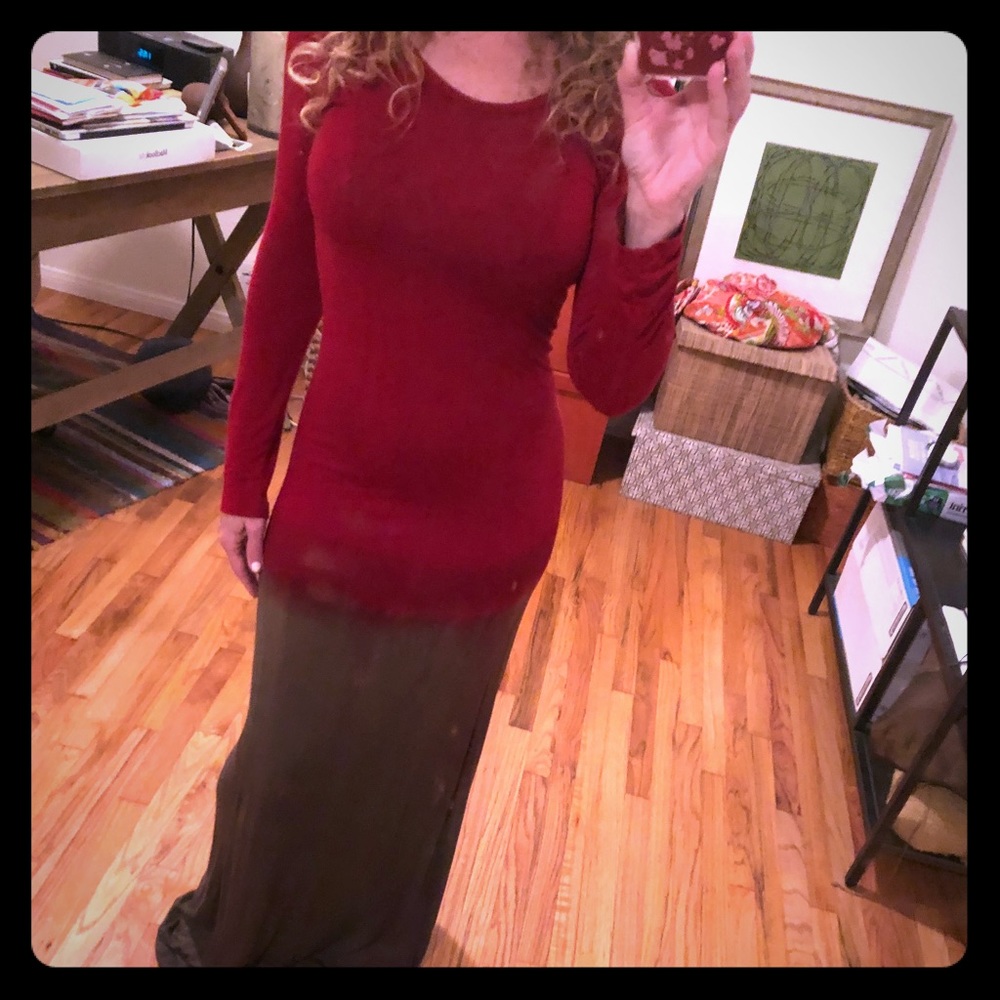 Go Couture Red and Brown Two-Tone Maxi Dress